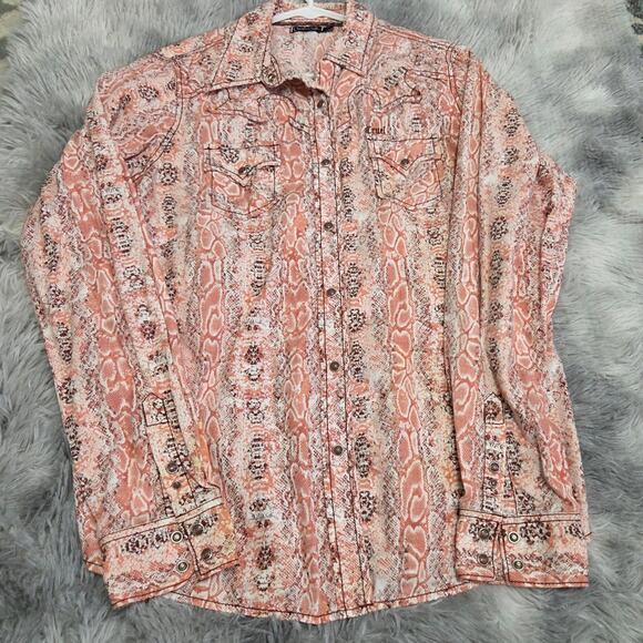 Cruel Girl Woman's Pink Button Down Shirt with Snaps and Pockets size XL - Picture 7 of 9